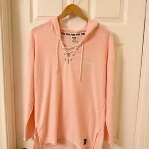 VS PINK French Terry Laced Up Campus Hoodie Medium